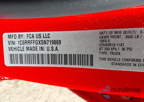 2025 Ram 1500 Big Horn 4X4 5'7 Box из США, поврежденный, VIN 1C6RRFFGXSN719869